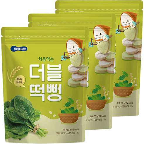 베베쿡 처음먹는 더블떡뻥 백미와시금치 30g, 백미 + 시금치 혼합맛, 3개