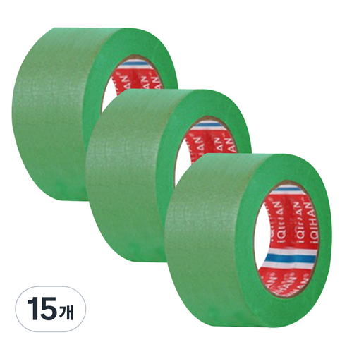 iQIHAN 칼라 마스킹 종이테이프 50mm x 15m, 그린, 15개
