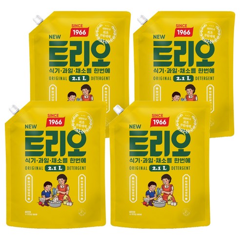 트리오 뉴 레트로 주방세제 리필, 2.1L, 4개