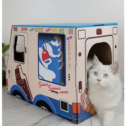 고양이 아이스크림 캠핑카 스크래쳐 - 귀여운 디자인과 풍부한 기능을 갖춘 상품