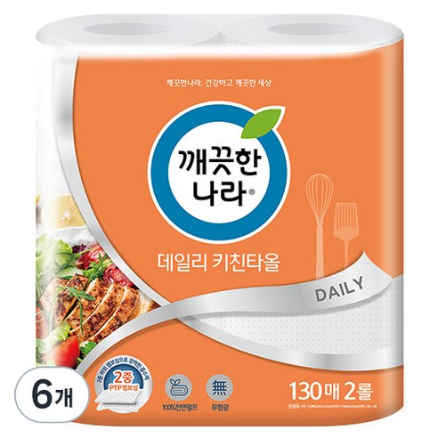 깨끗한나라 데일리 키친타올, 130매, 6개