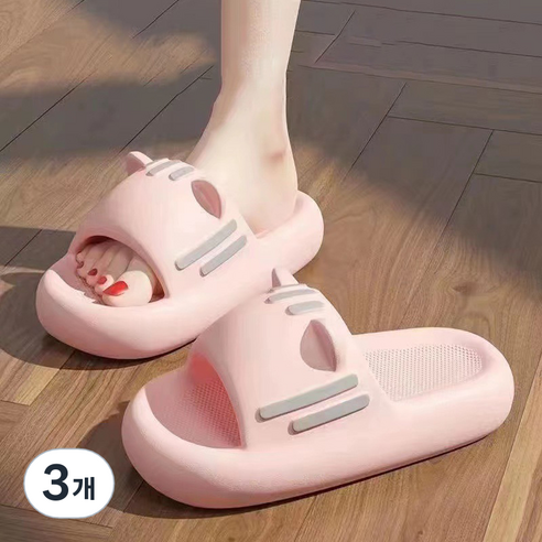 피어니스트 야옹이 거실 푹신 슬리퍼, 핑크, 3개