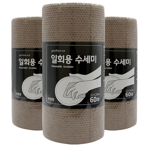 유하우스 멜트브라운 롤형 일회용수세미 60p, 3개