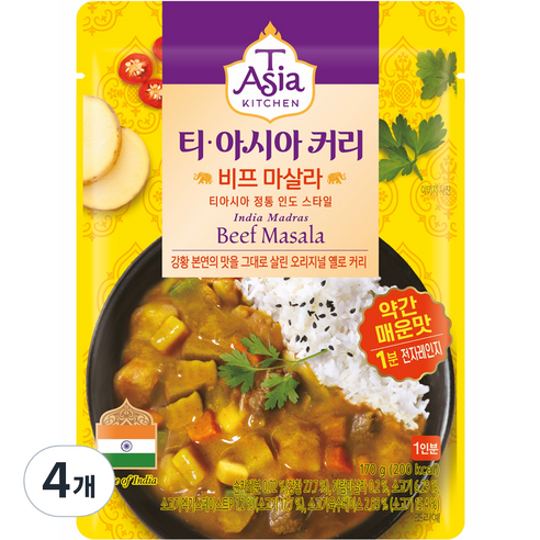 티아시아키친 비프 마살라 커리 전자레인지용, 170g, 4개