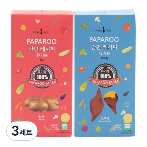 파파루 간편레시피 유기농 야채가루 중간입자 분말이유식 2종 세트, 감자, 고구마, 3세트