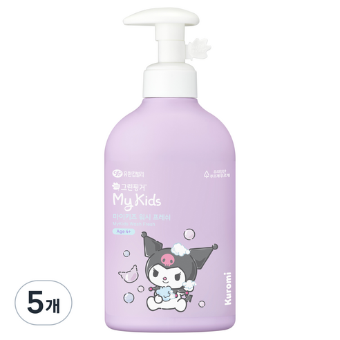 그린핑거 유아용 마이키즈 산리오 쿠로미 키즈 바디워시 프레쉬 그린향, 320ml, 5개