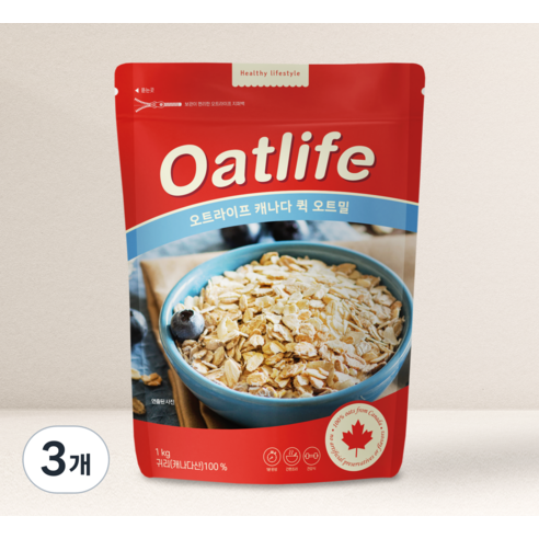 오트라이프 캐나다 퀵 오트밀, 1kg, 3개