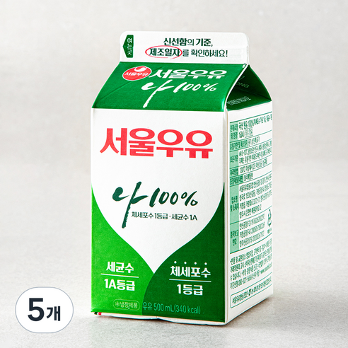 서울우유 나100% 우유, 500ml, 5개