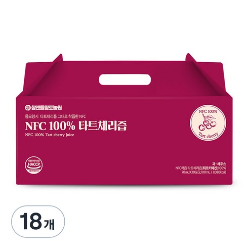 참앤들황토농원 NFC착즙 타트체리주스, 2.1L, 18개