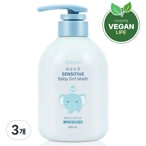 베비언스 센서티브 베이비 투인원 워시 파우더플로럴향, 500ml, 3개