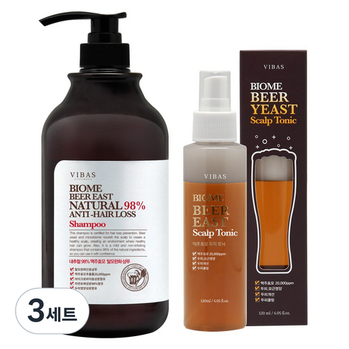비바스 바이옴 비어이스트 탈모완화 샴푸 1000g + 토닉 120ml 세트, 3세트