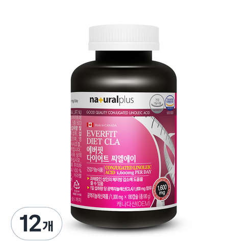 내츄럴플러스 에버핏 다이어트 씨엘에이 공액 리놀레산, 180캡슐, 12개