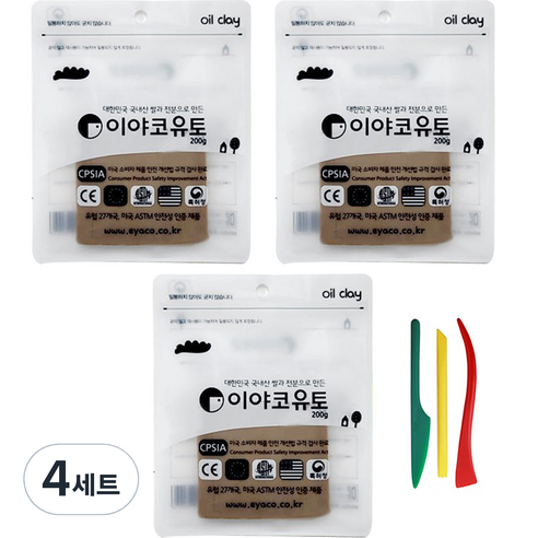 이야코 소프트 유토 200g x 3p + 주걱칼 3종 세트, 4세트, 혼합색상