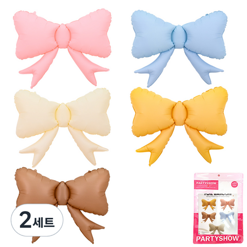 파티쇼 러블리 리본 생일 풍선 5종 세트, ivory, yellow, brown, pink, blue, 2세트