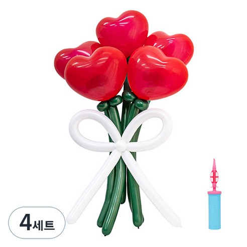 인블룸 DIY 풍선 꽃다발 만들기 세트, 레드하트, 4세트
