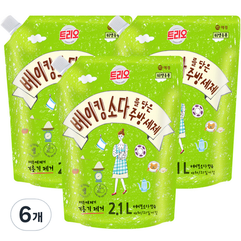 트리오 베이킹 소다를 담은 주방세제, 2.1L, 6개
