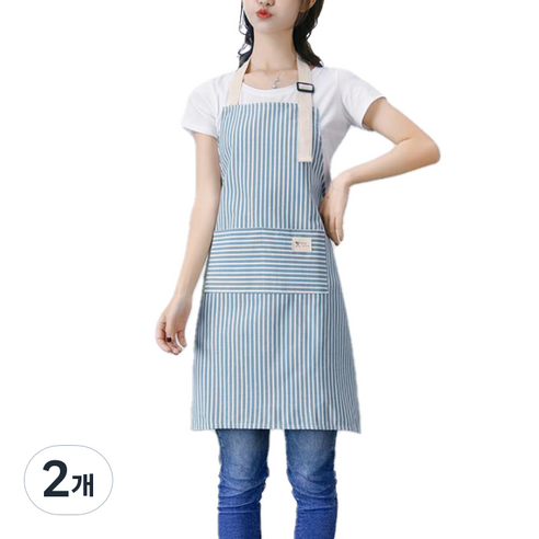 아메리칸로드 파스텔 스트라이프 원피스형 앞치마 RK2330, 2개, 블루