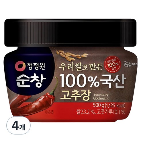 청정원순창 우리쌀로 만든 100% 국산 고추장, 500g, 4개