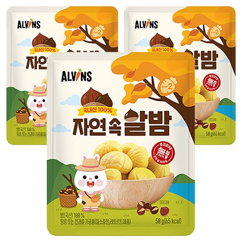 엘빈즈 자연속 알밤, 맛밤, 50g, 3개