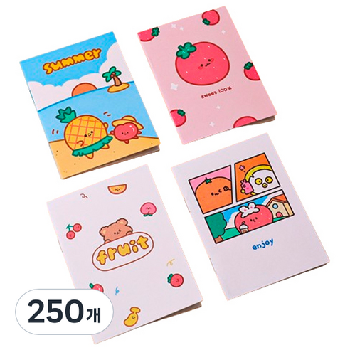 마켓감성 캐릭터 미니 연습장, 랜덤발송(과일시리즈), 250개