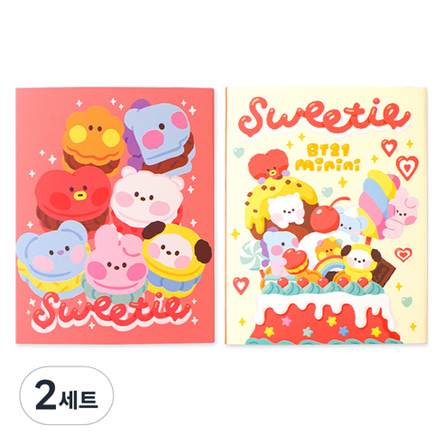 금홍팬시 BT21 미니니 4단 점착 메모지 2종 세트, 아이보리, 핑크, 2세트