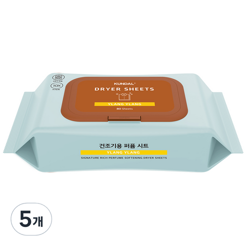 쿤달 시그니처 10배 초고농축 리치 퍼퓸 드라이시트 일랑일랑향 본품 80p, 5개, 80매