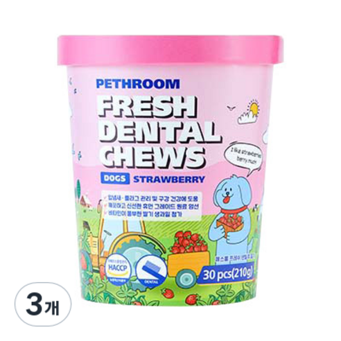 페스룸 강아지 프레쉬 덴탈츄 딸기 7g x 30p, 3개, 딸기맛