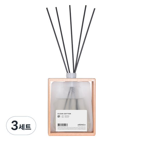 아로니카 내츄럴 우드 코팅 프레임 챕터디퓨저 본품, 클린코튼 허브향, 200ml, 3세트