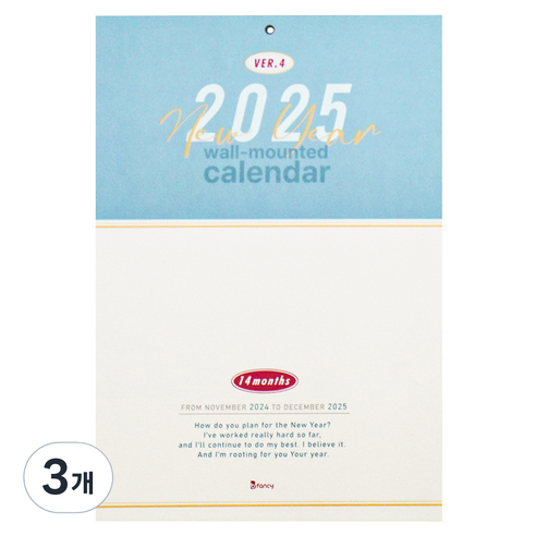 비팬시 2025 비기넌 월 캘린더 벽걸이 달력, 혼합색상, 3개