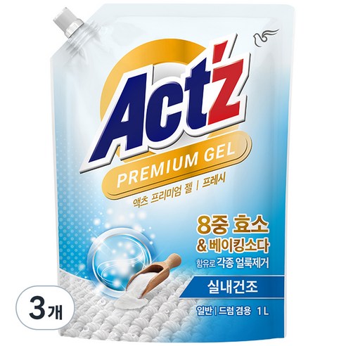 액츠 프리미엄젤 세탁세제 프레쉬 리필, 1L, 3개