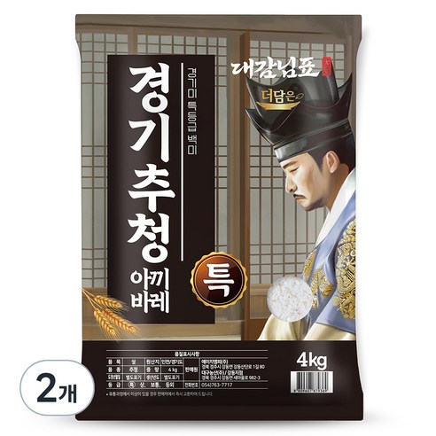 더담은 2024년산 햅쌀 경기미 추청 아끼바레 쌀, 특등급, 4kg, 2개