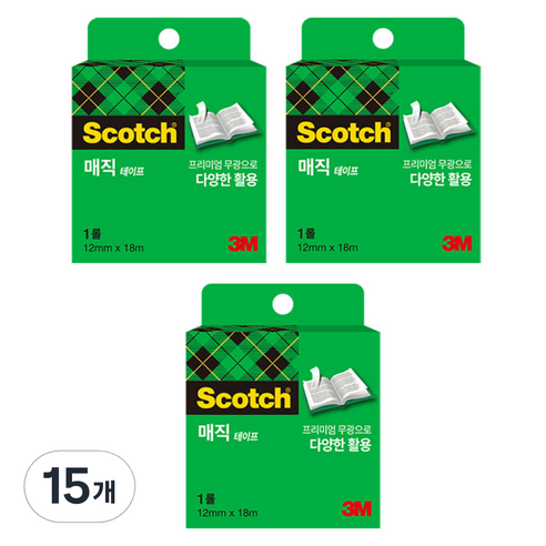 스카치 매직 테이프 리필 810R 12mm x 18m, 반투명, 15개
