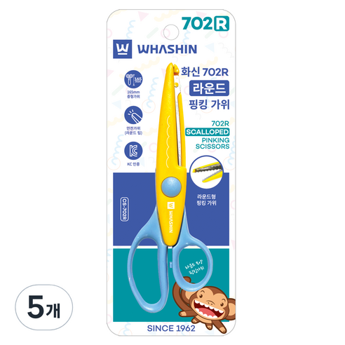 화신 702R 라운드 핑킹가위, 혼합색상, 5개