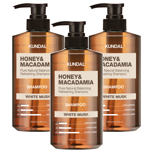 쿤달 허니 앤 마카다미아 네이처 샴푸 화이트머스크향, 500ml, 3개