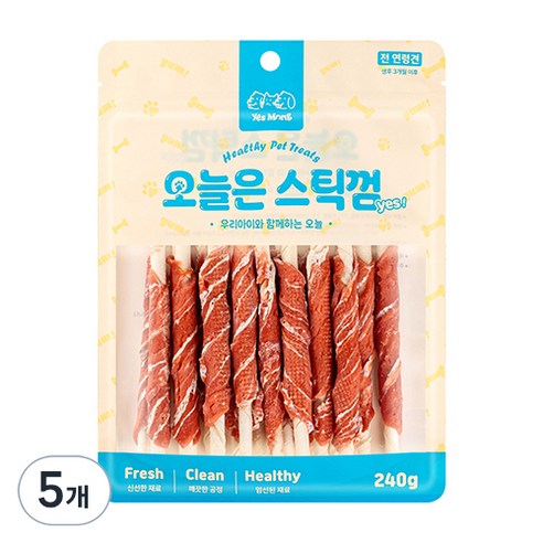예스몽 오늘은 스틱껌 강아지 간식, 5개, 240g, 연어