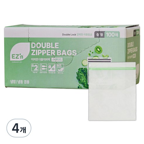 EZn이지엔 스탠다드 더블지퍼백 냉장 냉동 겸용, 중(M), 100개입, 4개