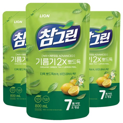 참그린 기름기 뽀드득 리필, 800ml, 3개