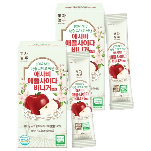 부자농부 100 NFC 착즙 그대로 짜낸 애사비 애플사이다비니거 스틱 15p, 2개, 225g