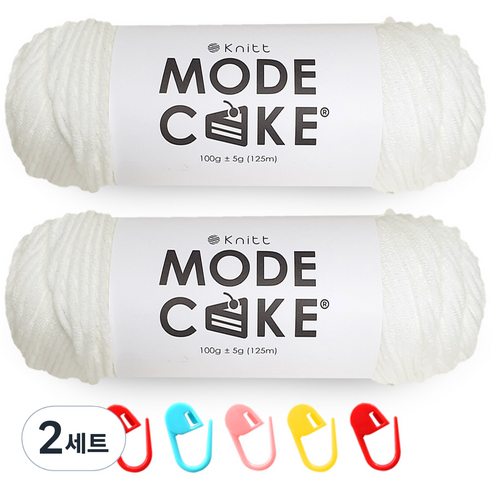 니뜨 모드케이크 뜨개실 100g 2p + 단수링 5p 세트, 01화이트 + 랜덤 발송, 2세트