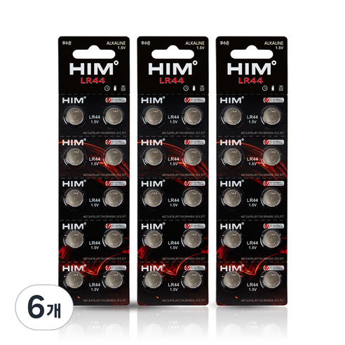 힘 알카라인 코인건전지 LR44, 10개입, 6개