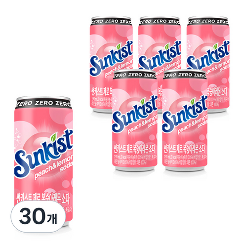 썬키스트 제로 복숭아레몬 소다, 190ml, 30개