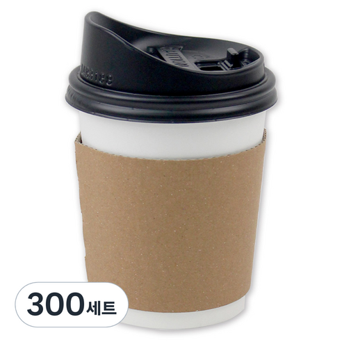 아이엔피 종이컵 화이트 무지 300ml + 롱개폐 뚜껑 + 홀더 KP 무지 세트, 300세트