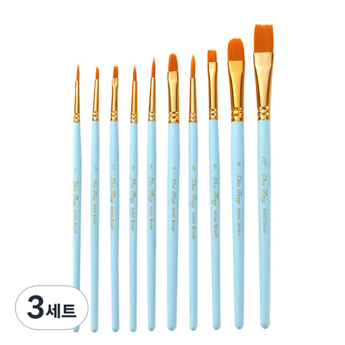 메이크마인 나일론 브러쉬 아크릴 다기능 유화미술붓 세트 블루, 1, 2/0, 2, 2, 5, 6, 4, 8, 5/8, 3세트