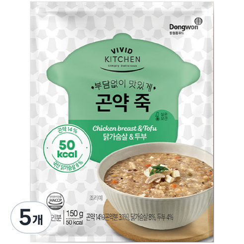 비비드키친 곤약죽 닭가슴살 & 두부, 150g, 5개