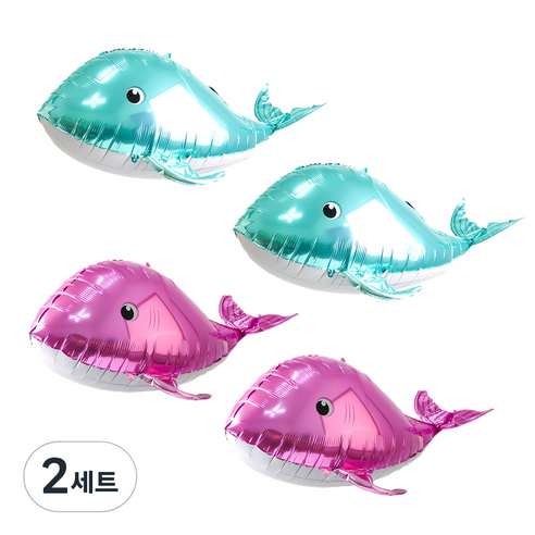 파티쇼 통통 아기 돌고래 은박풍선 2종 x 2p 세트, 민트, 핑크, 2세트