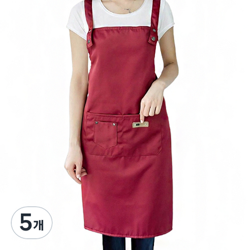 누심비 카페 데님 심플 앞치마, 레드, 5개
