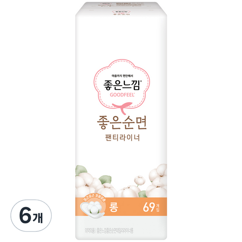 좋은느낌 좋은순면 롱 팬티라이너, 69개입, 6개