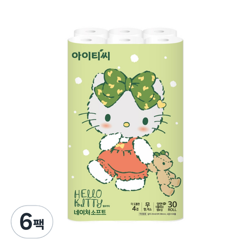 아이티씨 헬로키티 네이처 소프트 4겹 화장지 20m, 6팩, 30롤