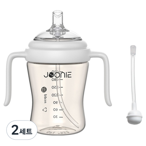 주니 PPSU 빨대컵 2세대 210ml + 일반 빨대 + 추빨대 세트, 화이트, 2세트