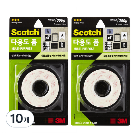 3M 스카치 다용도 폼 양면 테이프 24mm x 1.5m, 10개